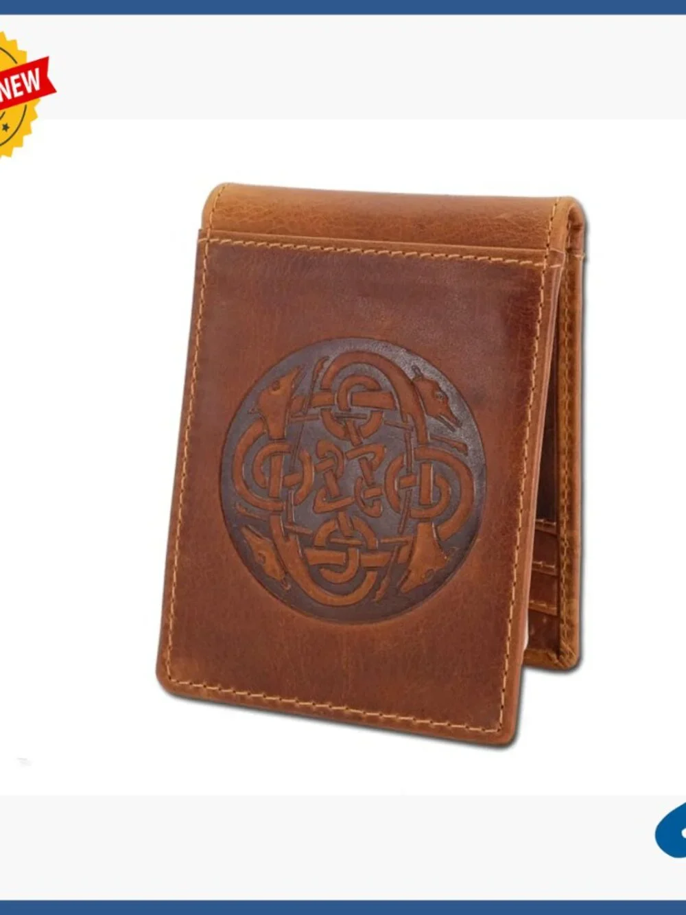 Men's Leather Money Clip Wallet with Celtic Knot Design, 8 Card Slots